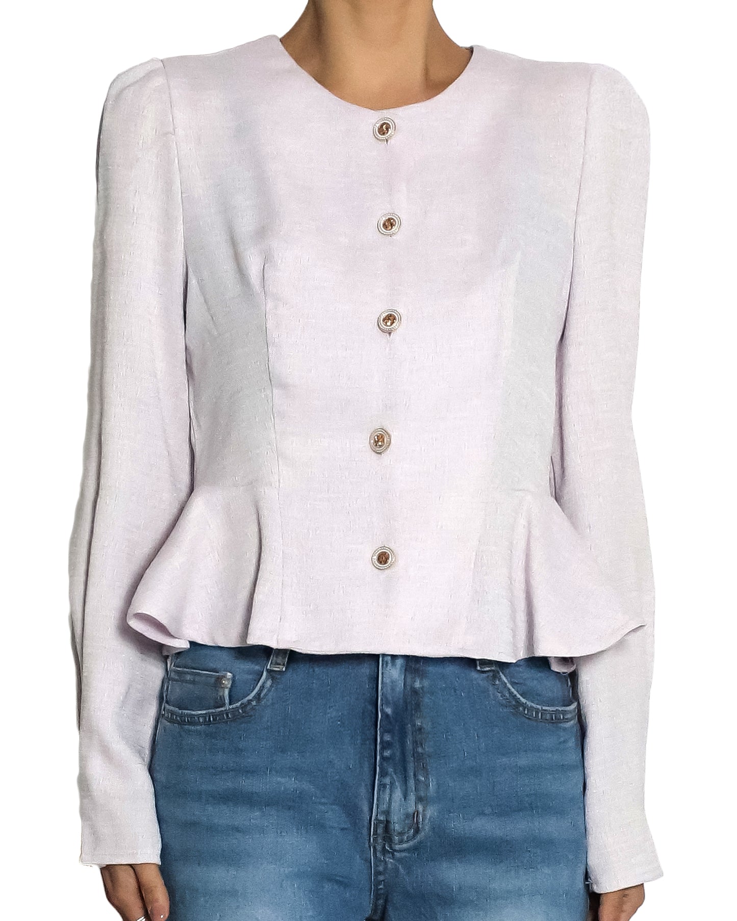 lilac linen flare jacket