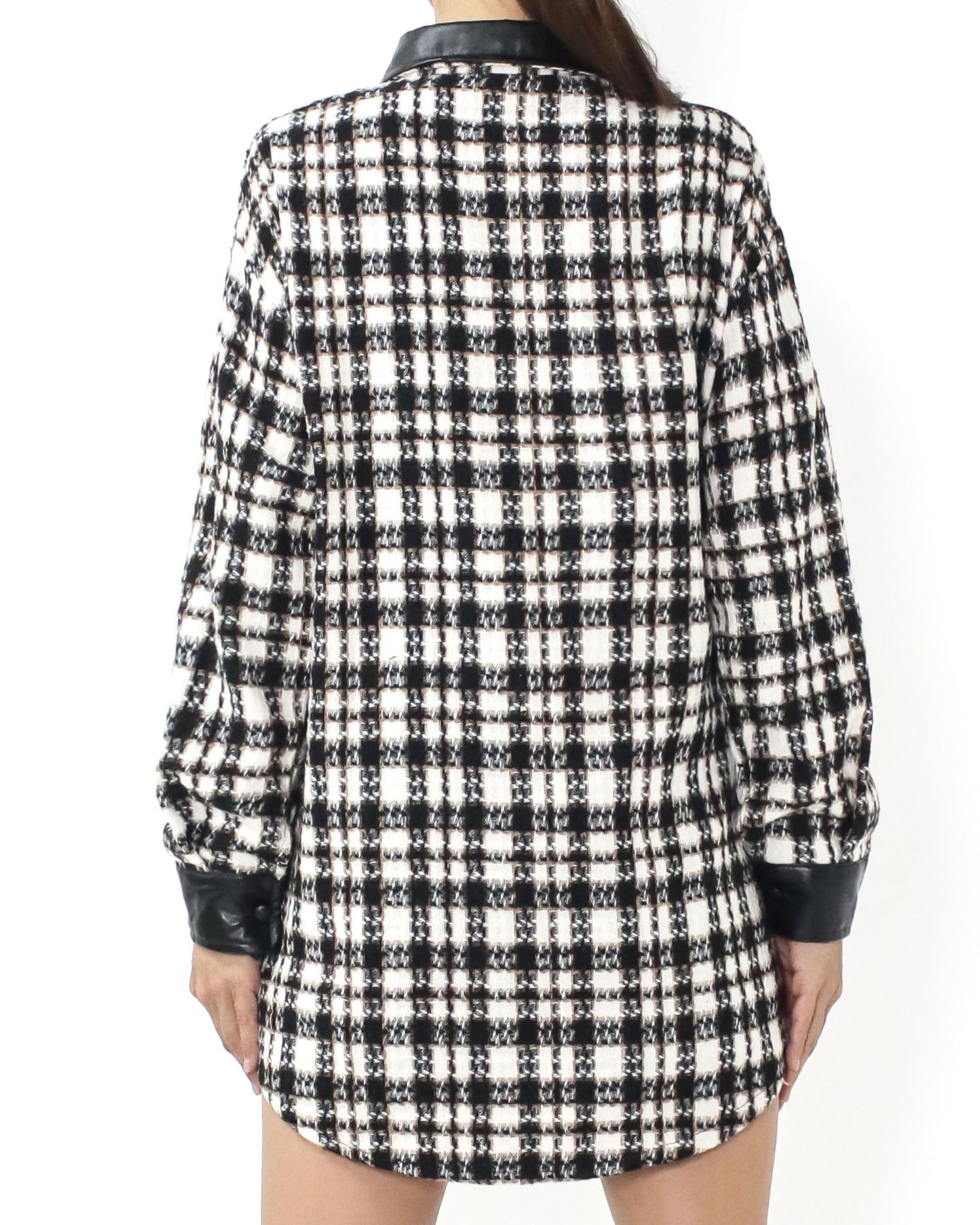 black & ivory checkers w/ PU leather contrast tweed shirt *pre-order*