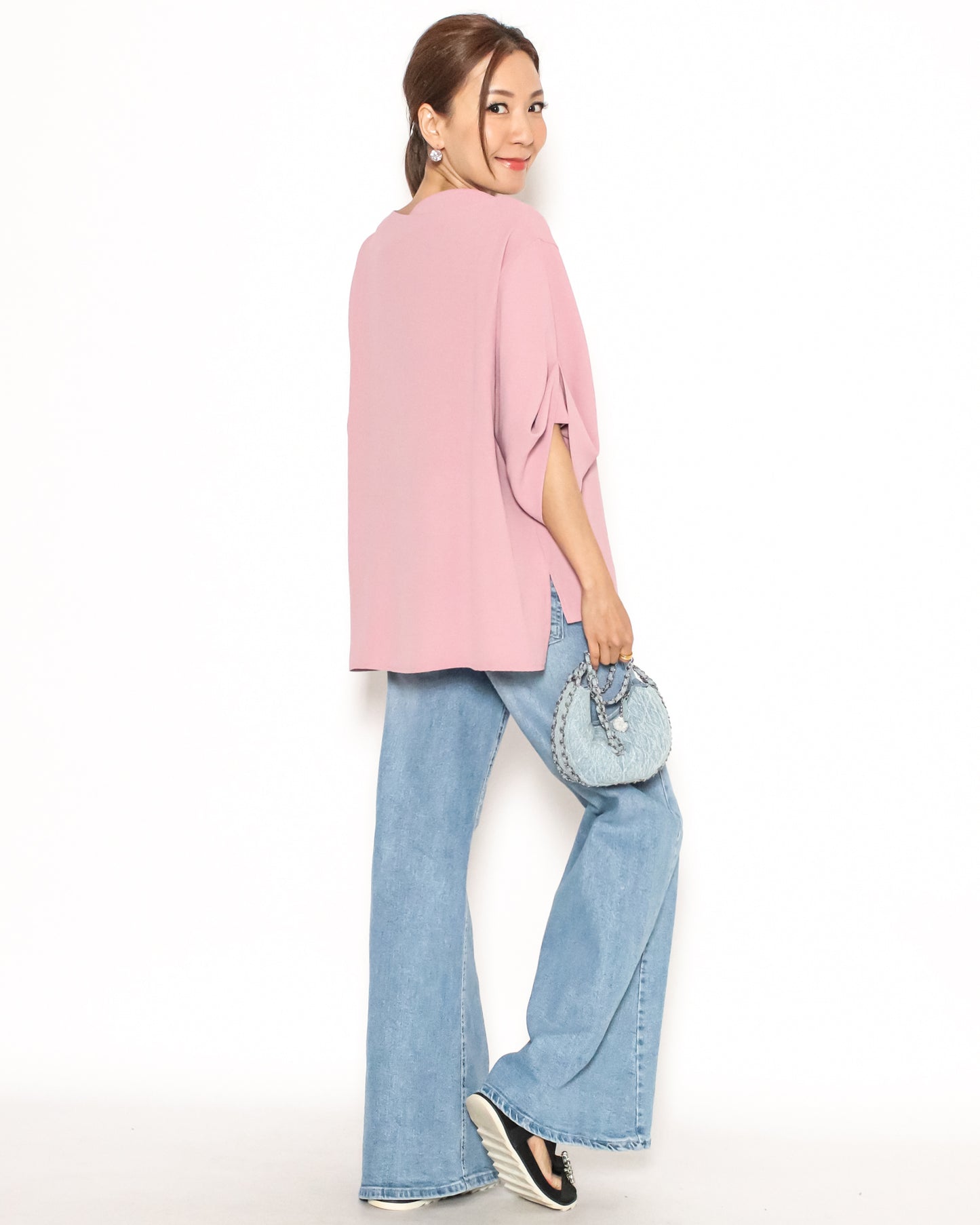 pink pleats sleeves chiffon top *pre-order*
