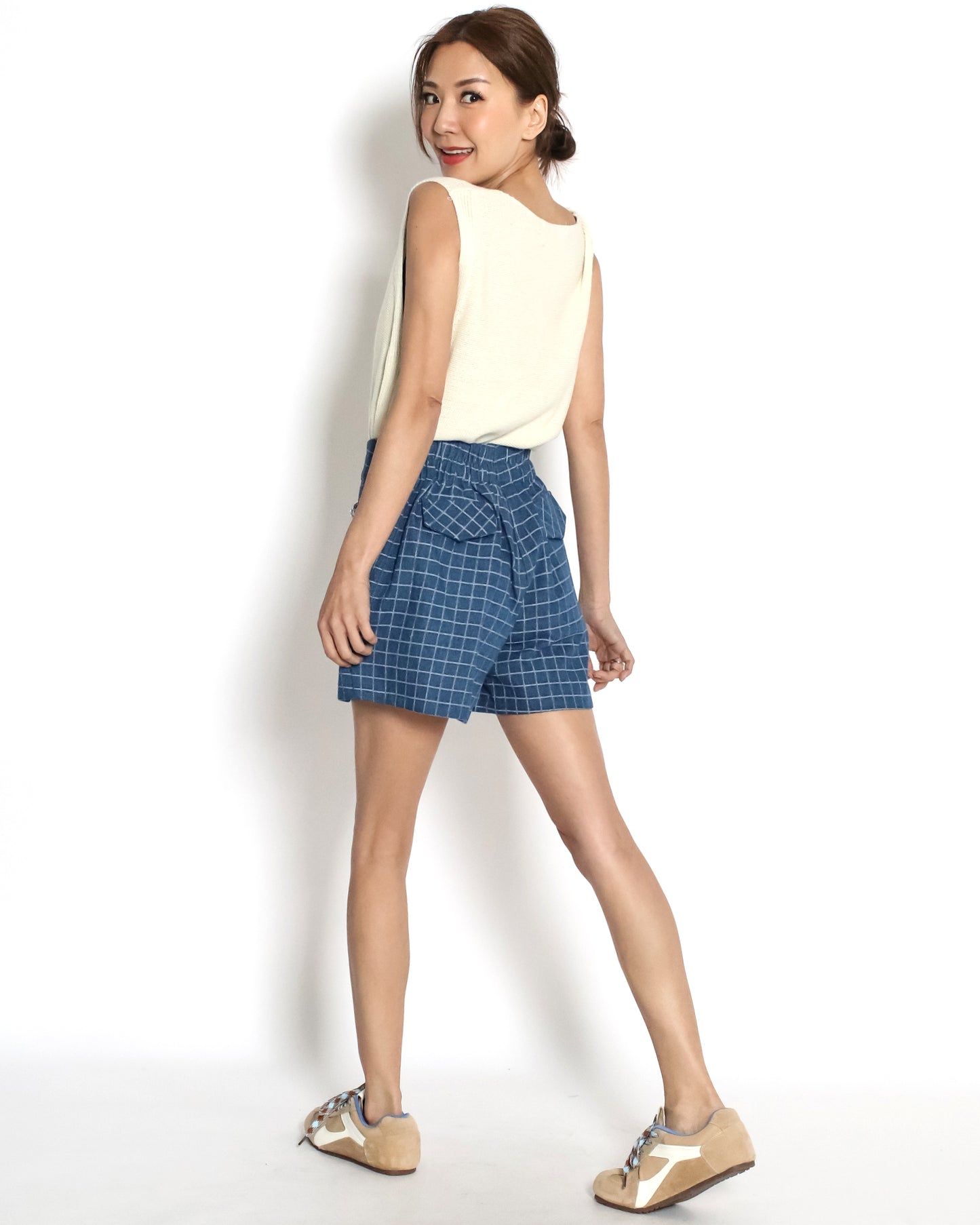 blue denim checkers shorts *pre-order*