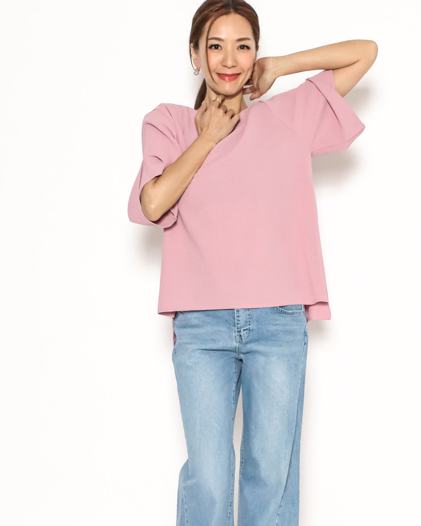 pink pleats sleeves chiffon top *pre-order*