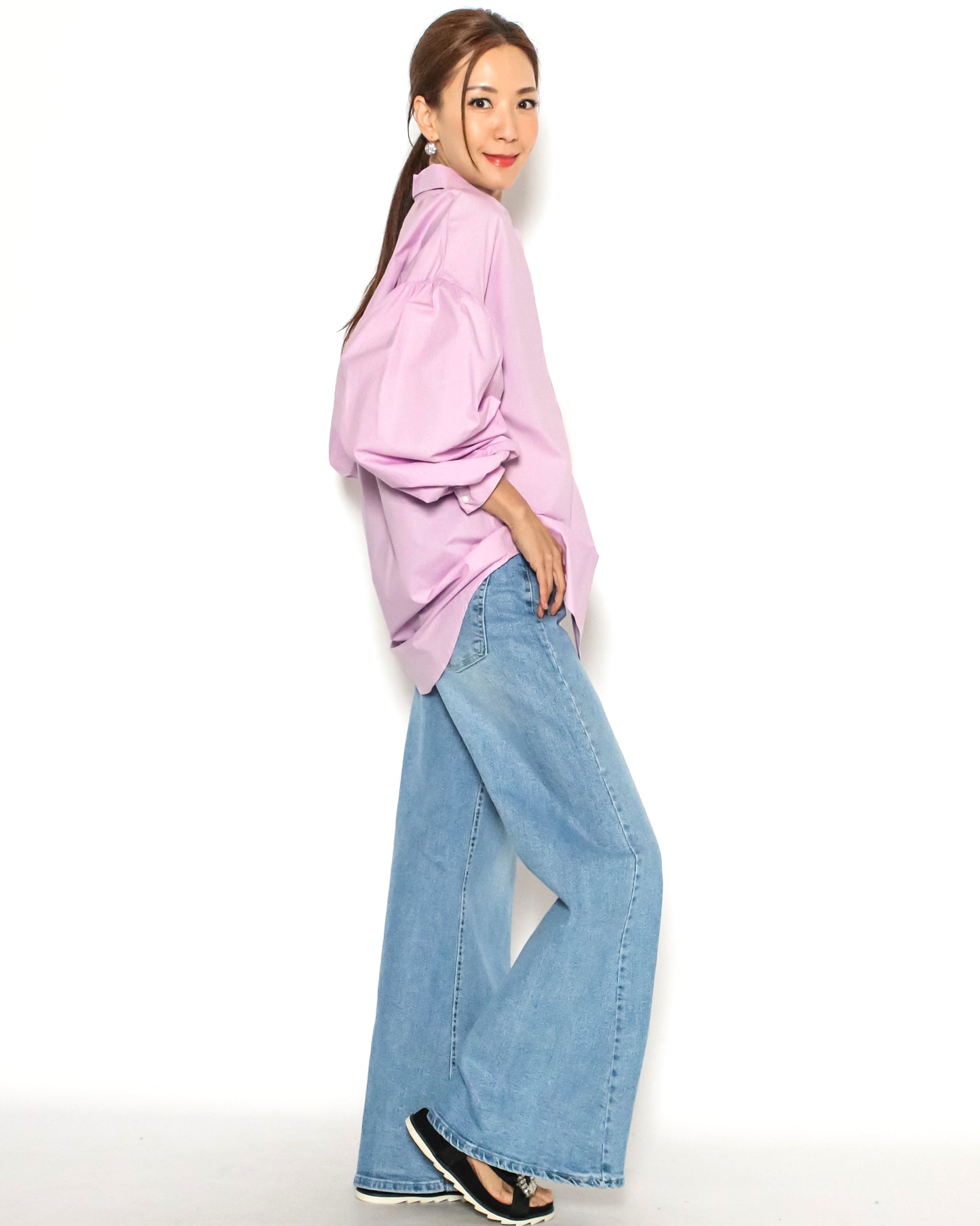 lilac puff sleeves shirt