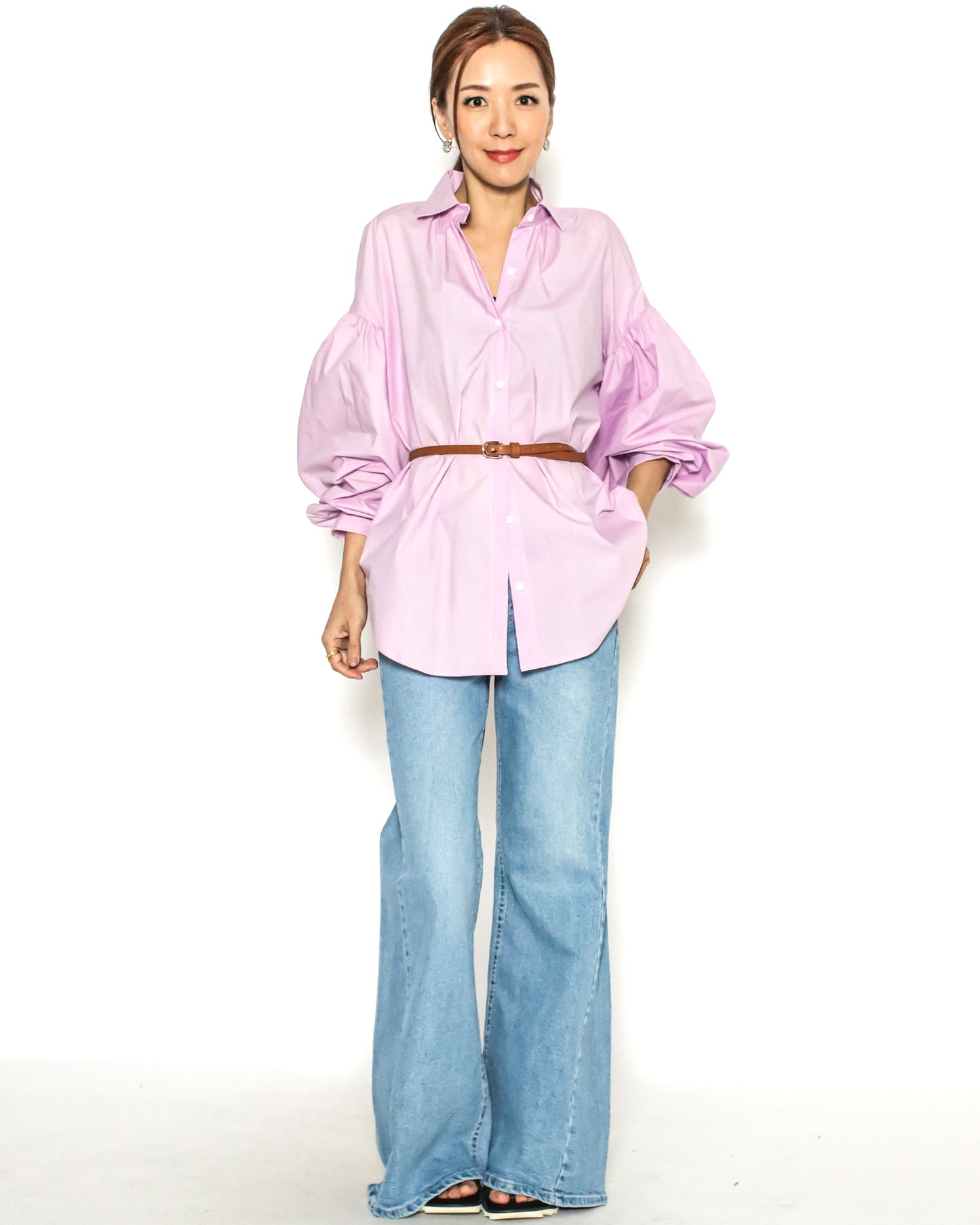 lilac puff sleeves shirt