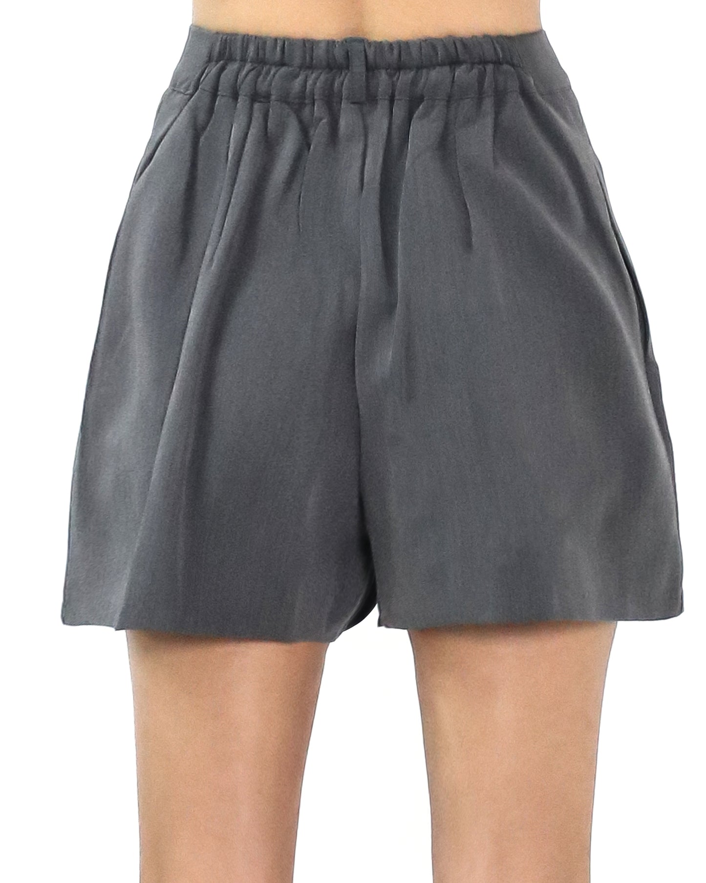 grey pleats front slinky shorts