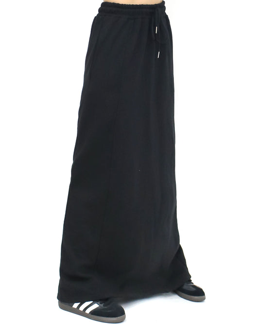black sweat longline skirt