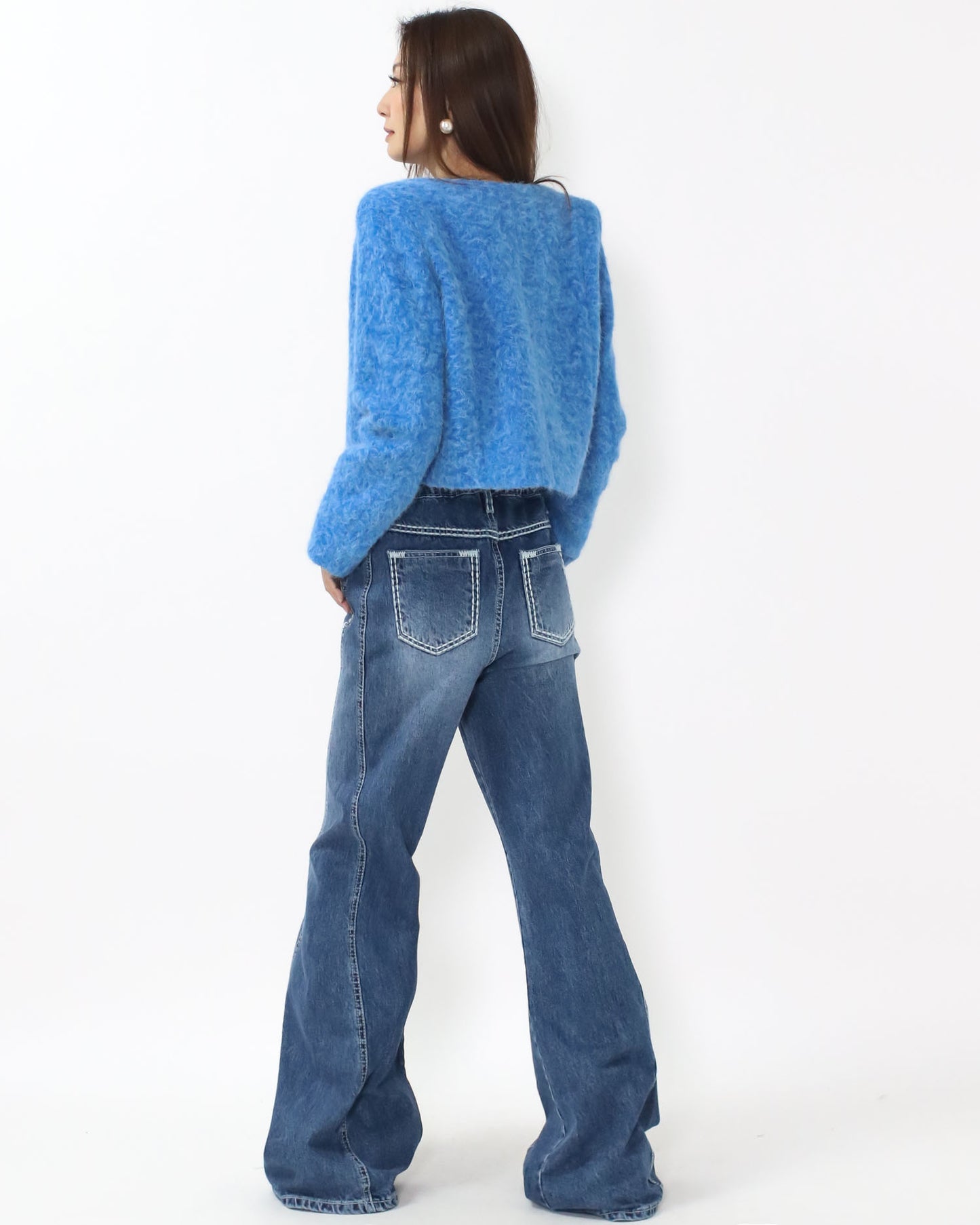 blue boucle wool blended jacket