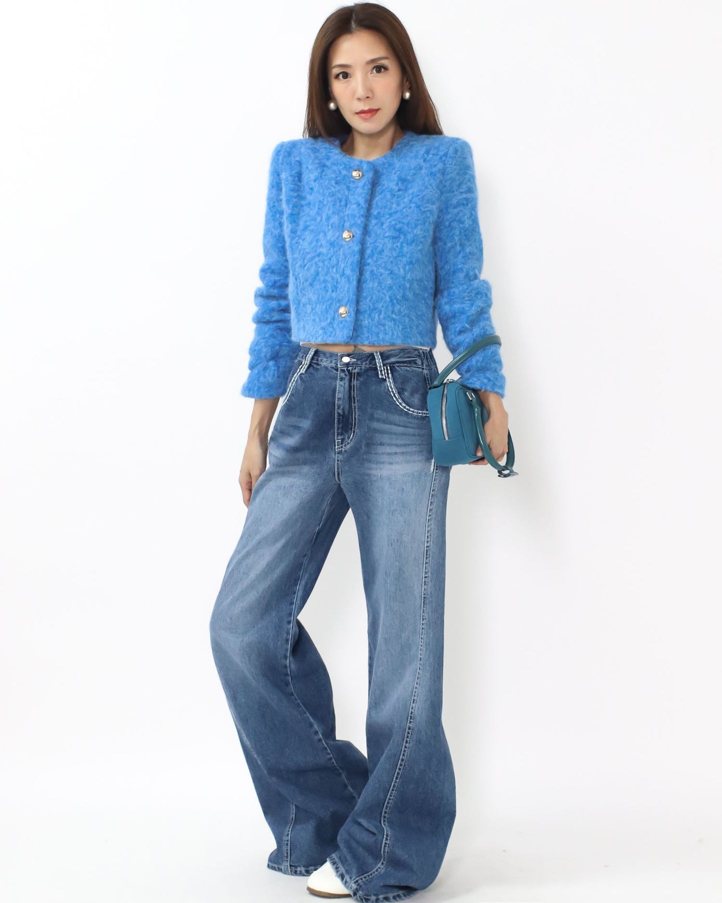 blue boucle wool blended jacket