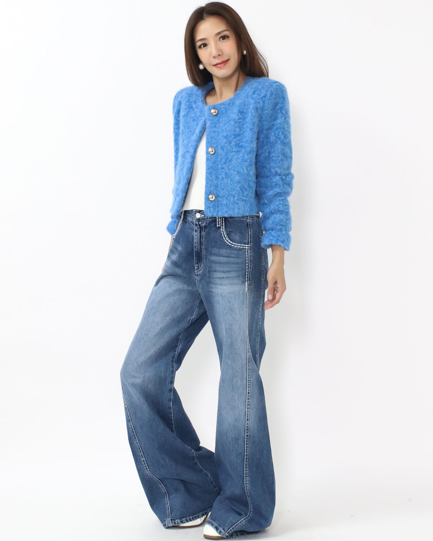 blue boucle wool blended jacket