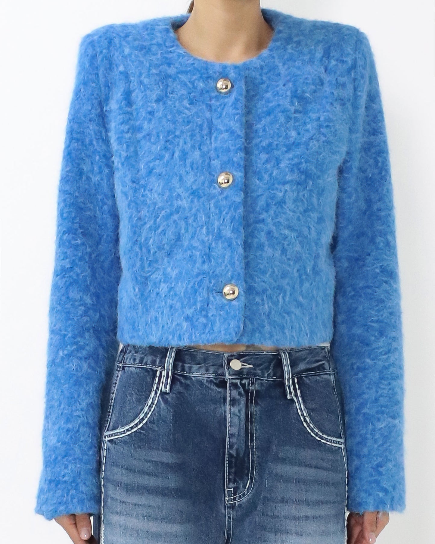 blue boucle wool blended jacket