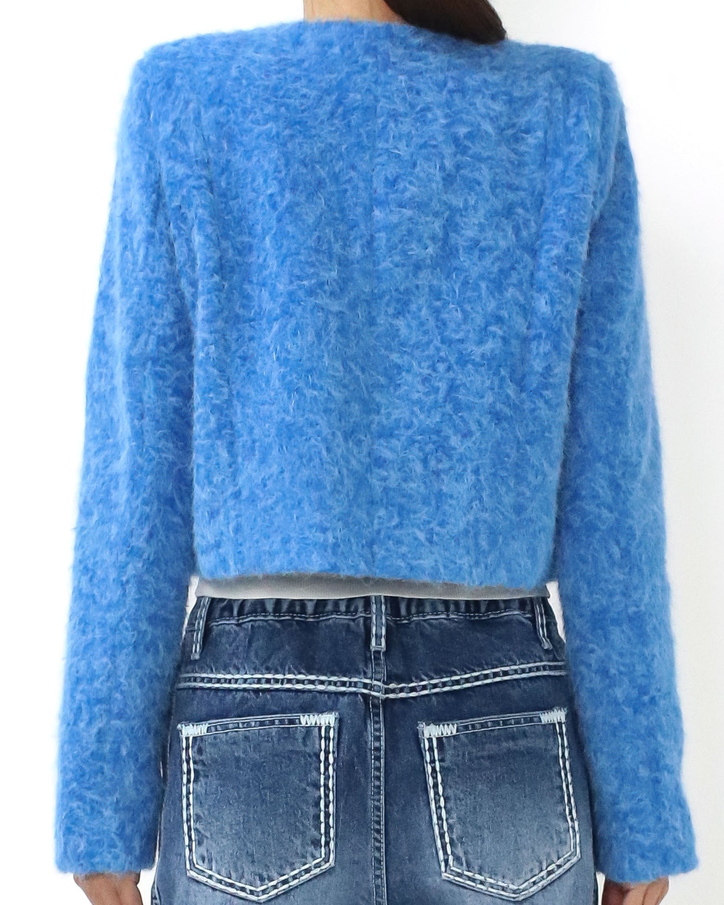 blue boucle wool blended jacket