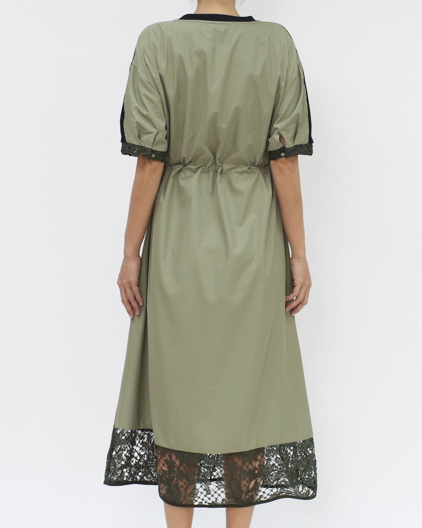 black tee & green tech lace trim dress