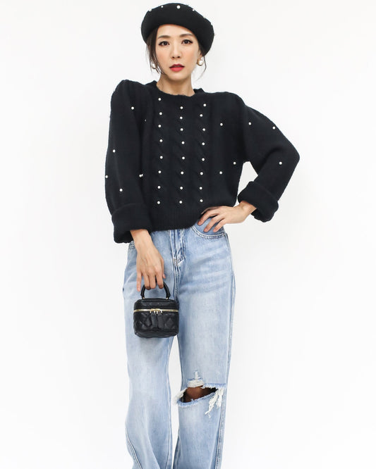 black & pearls knitted top