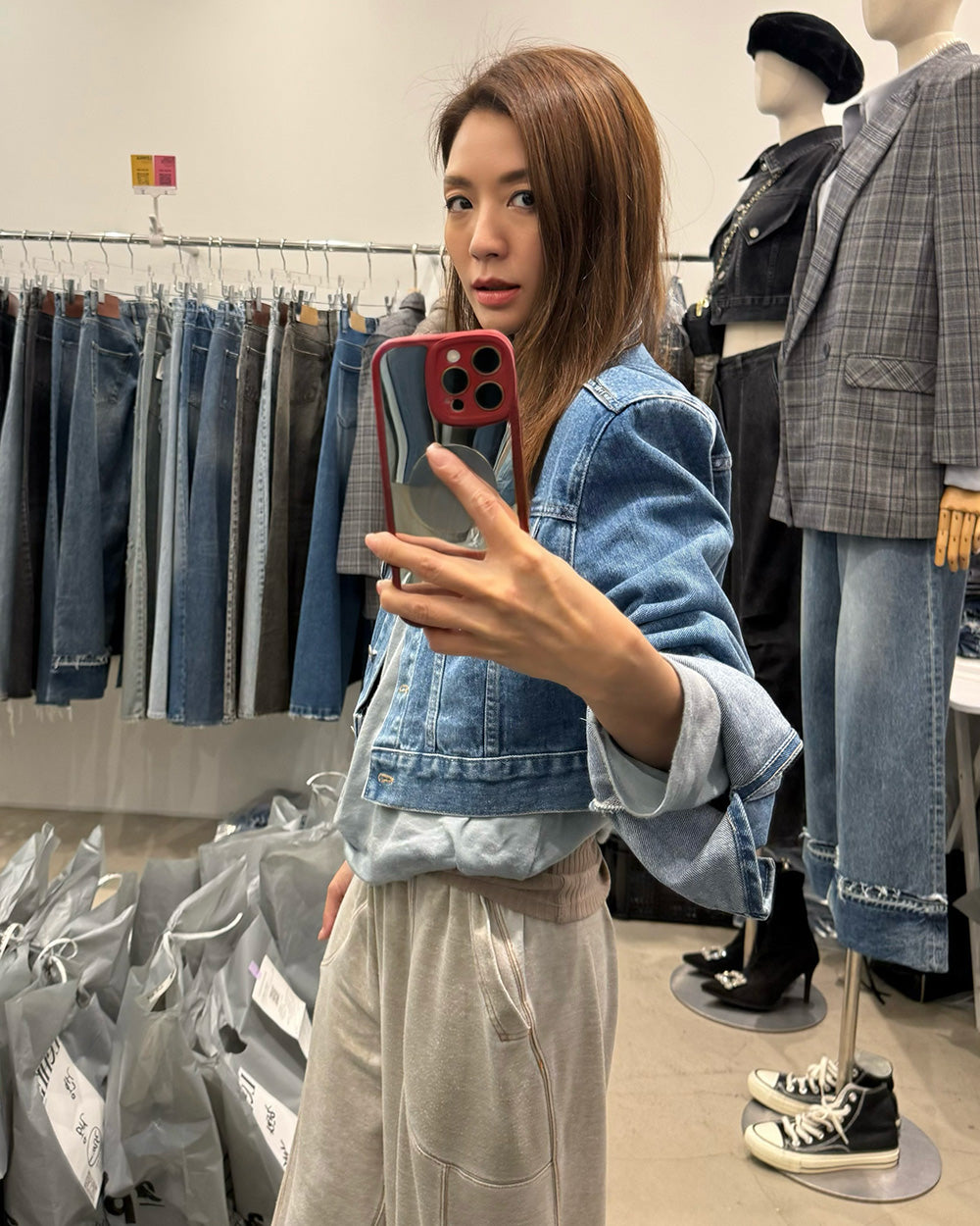 blue denim shoulder pads cropped jacket *pre-order*