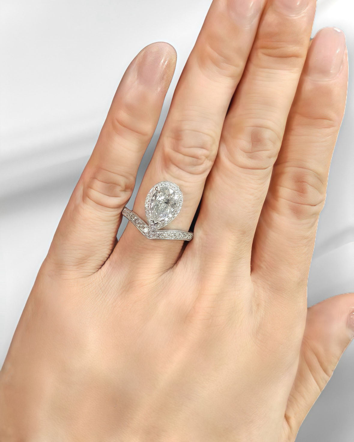 GAL pear w/ illusion lab-grown diamonds 18K white gold ring *pre-order*