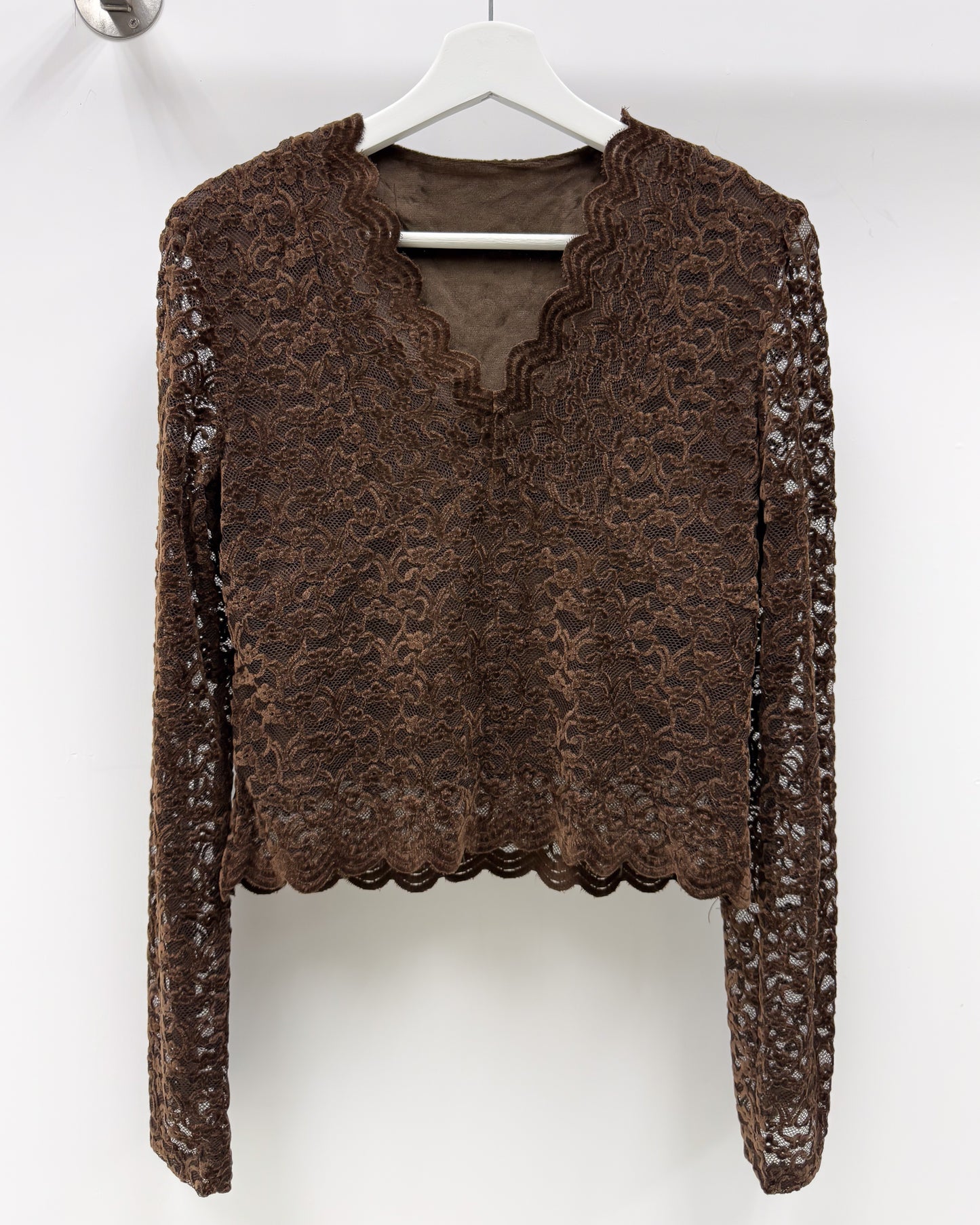 brown fleece lace top