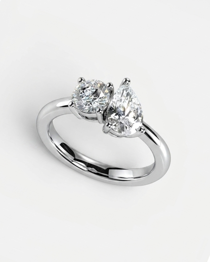 GAL 1.3ctw pear & round lab-grown diamond rhodium plated ring