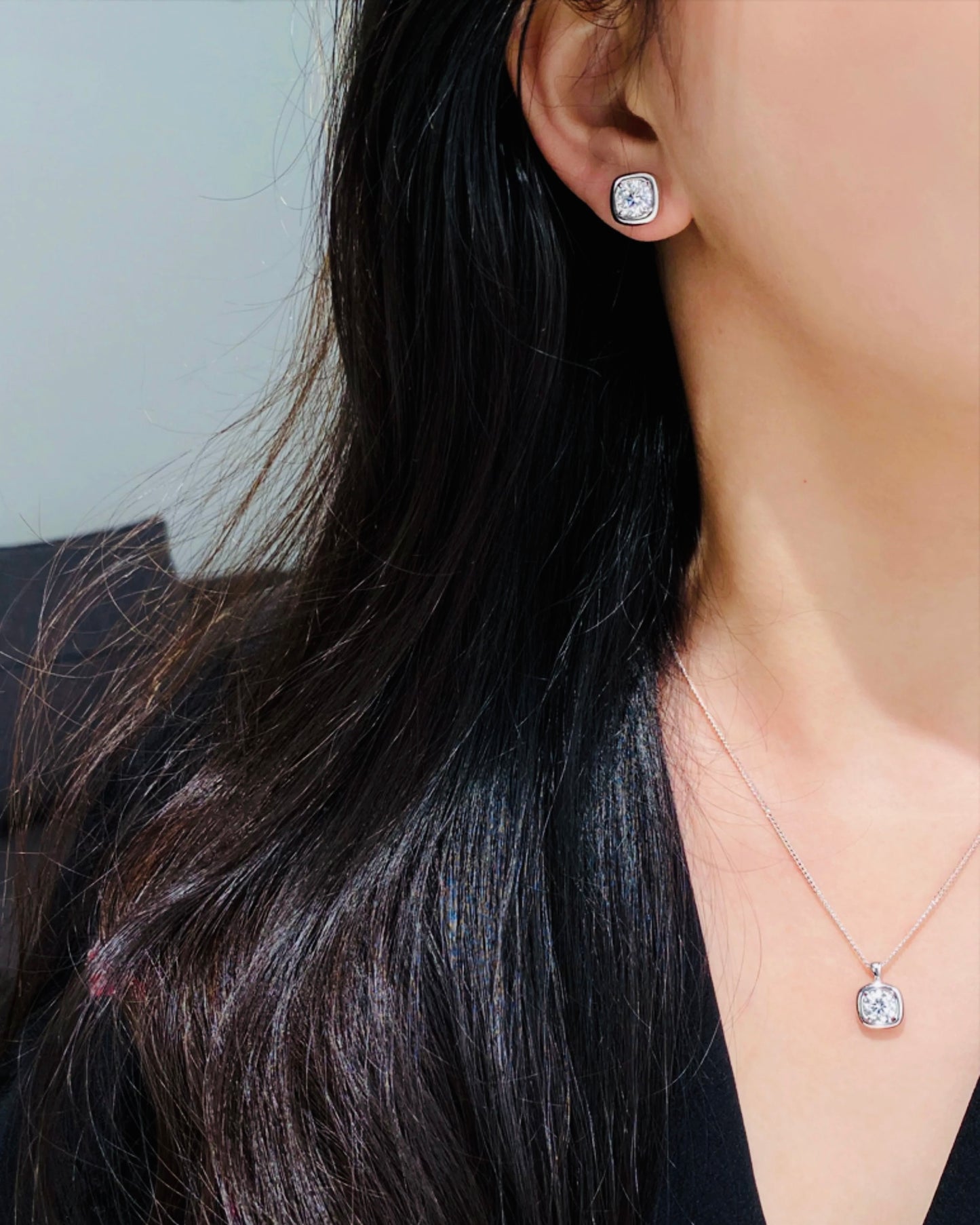 GAL square bazel 18K lab-grown round diamond earrings *pre-order*