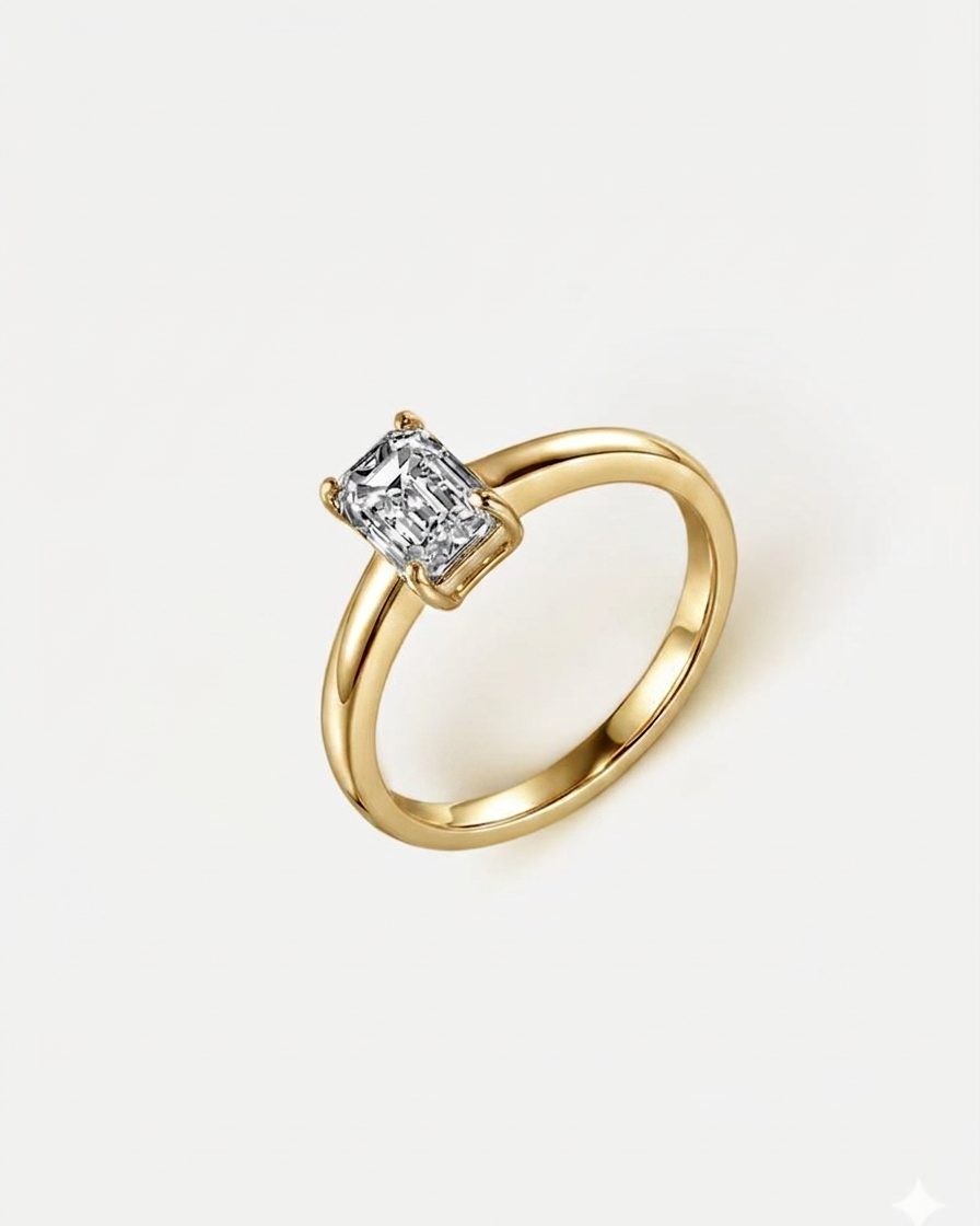 1ct emerald lab-grown diamond gold rhodium plated ring