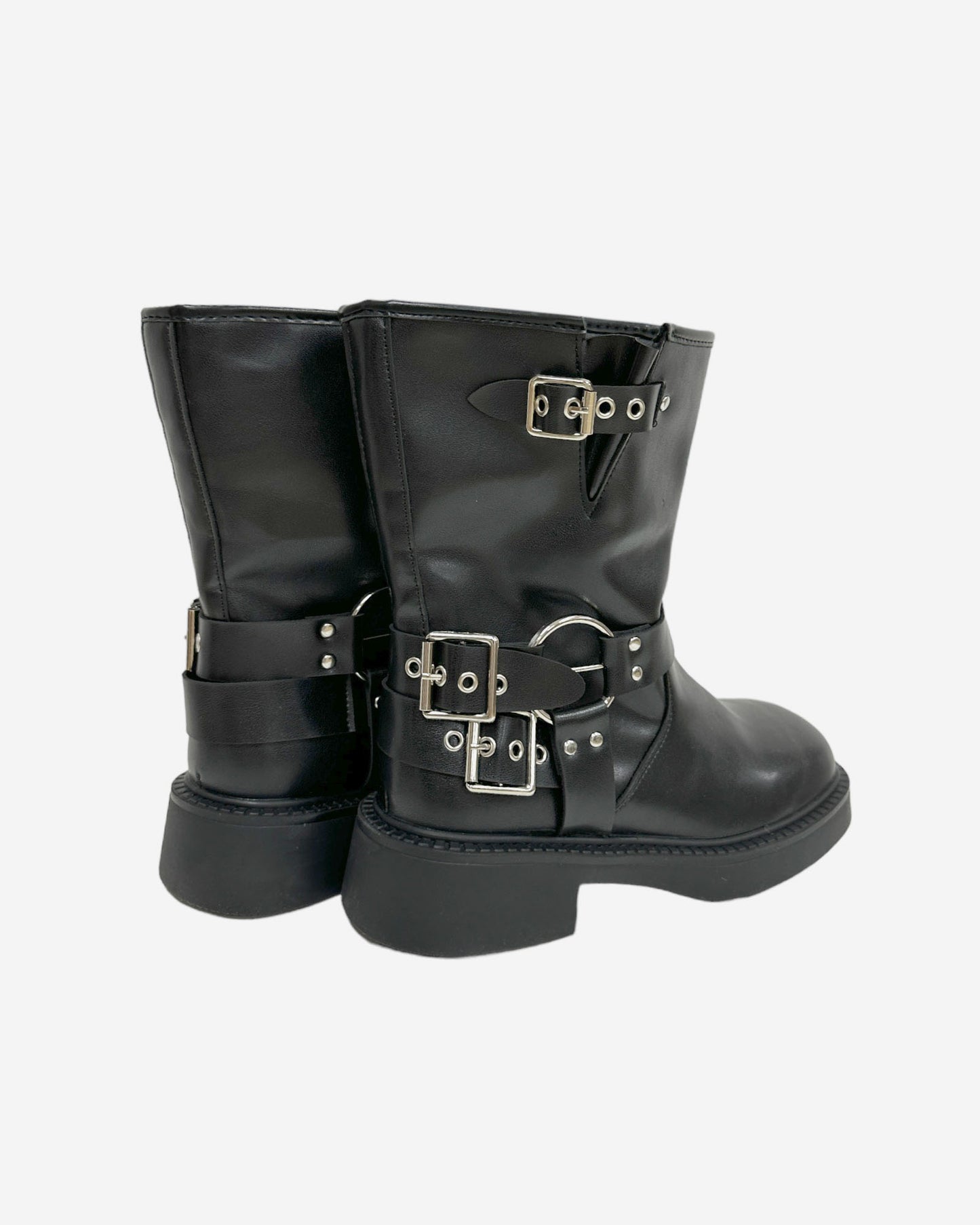 black leather buckles biker boots *pre-order*