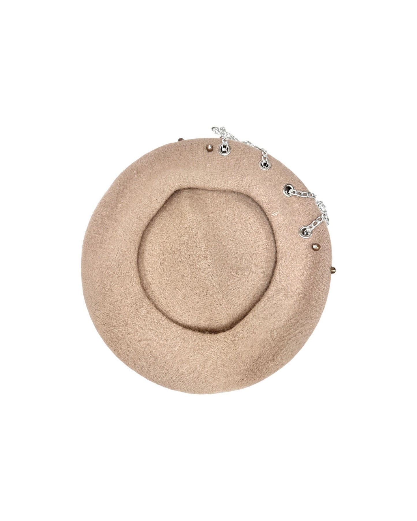 beige chain & studs wool blended beret