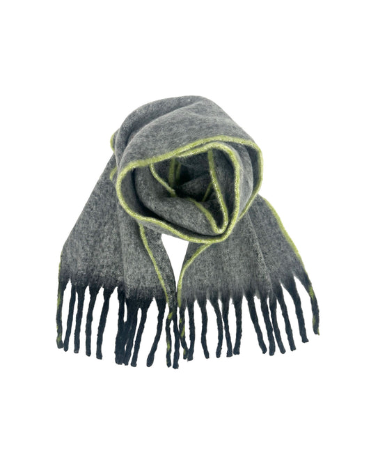 grey & yellow trim wool blended tassels scarf *pre-order*
