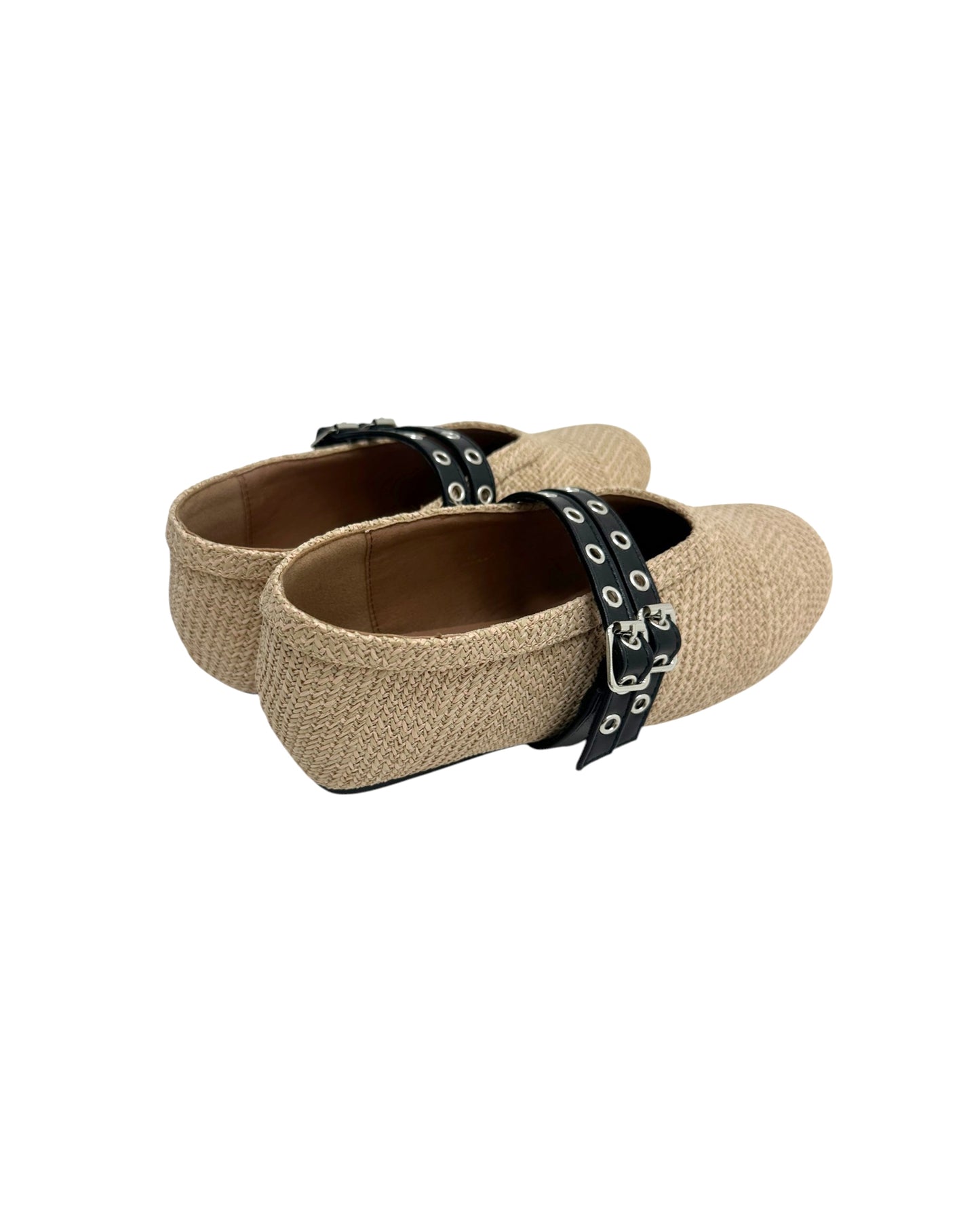 beige paper straw w/ pu leather straps flat shoes *pre-order*