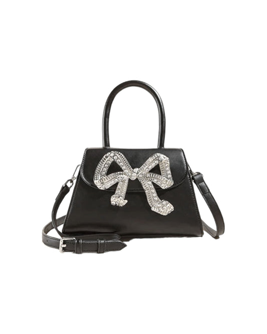 black pu leather diamonds bow handbag *pre-order*