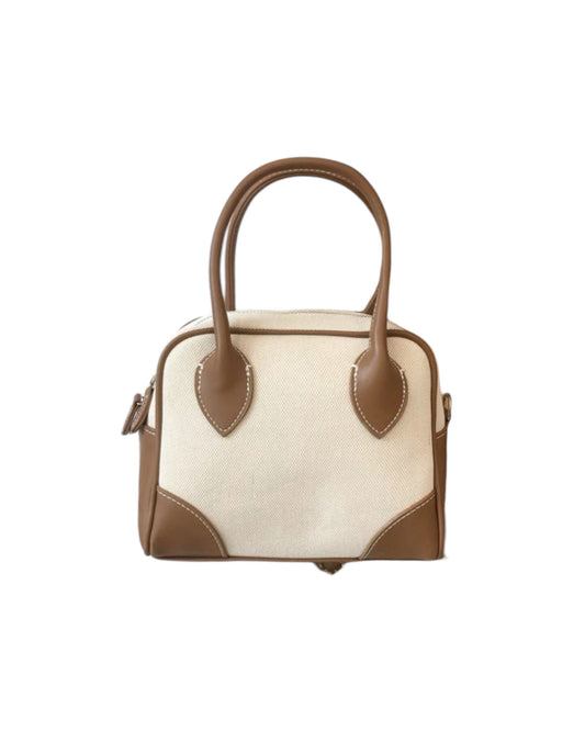 beige PU leather w/ ivory canvas handle bag *pre-order*