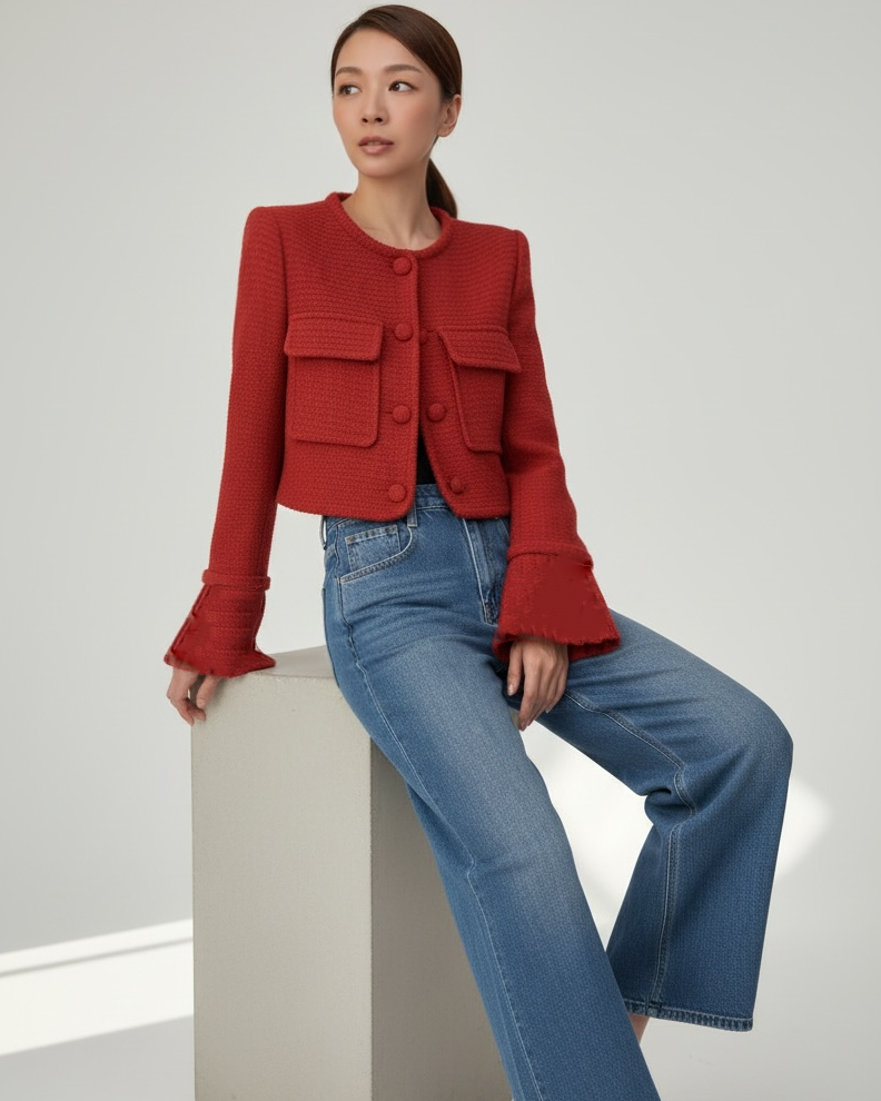 red tweed flare cuffs jacket *pre-order*