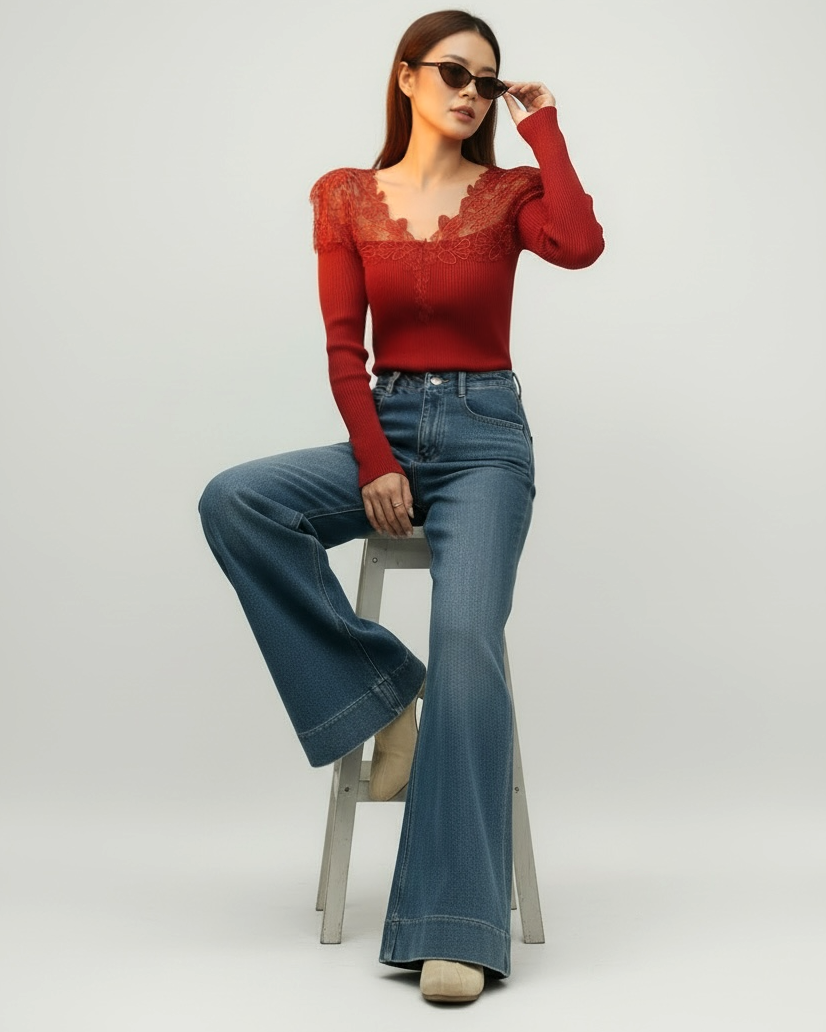 red lace knitted top *pre-order*