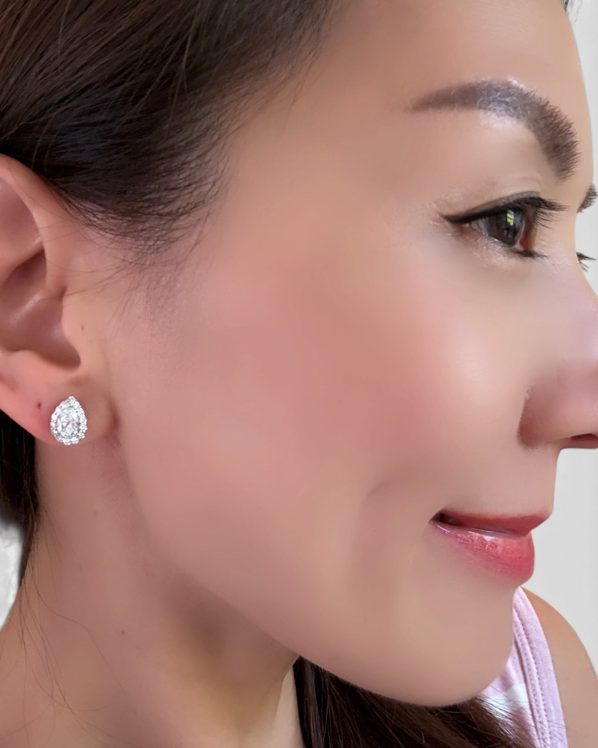pear lab-grown diamond rhodium plated alloy studded earrings
