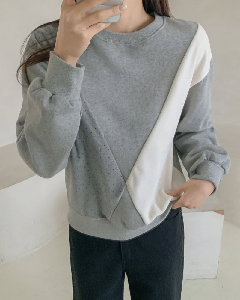 grey w/ ivory & polka dots contrast fleece sweatshirt *pre-order*