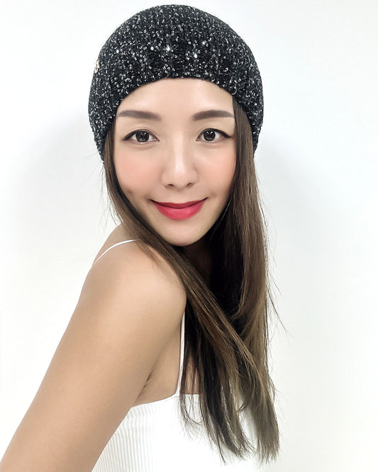 black luxe beads knitted beanie
