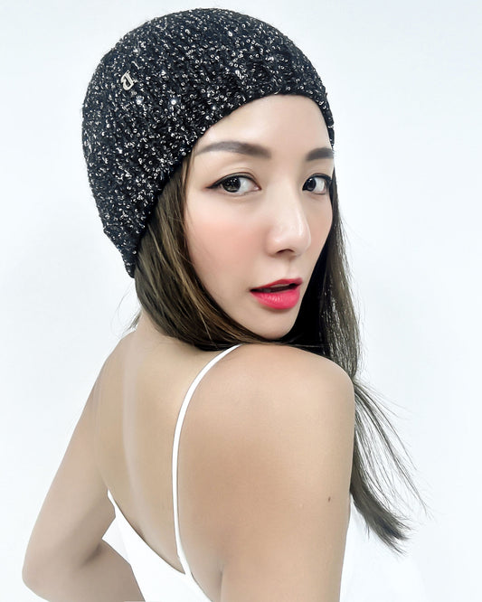 black luxe beads knitted beanie