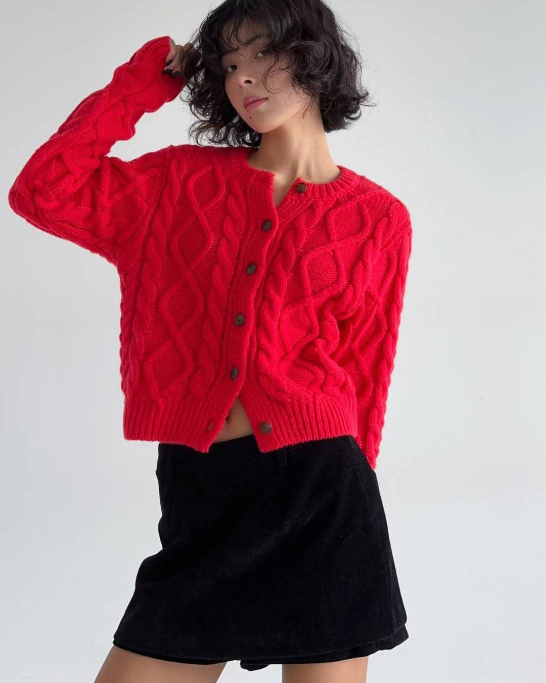 red twisted knitted cardigan *pre-order*