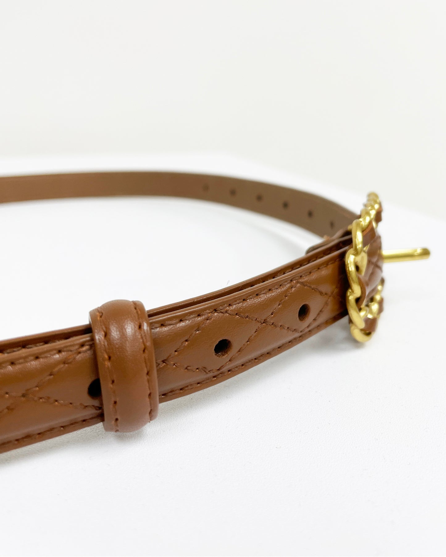 brown quilted leather gold buckle belt *pre-order*