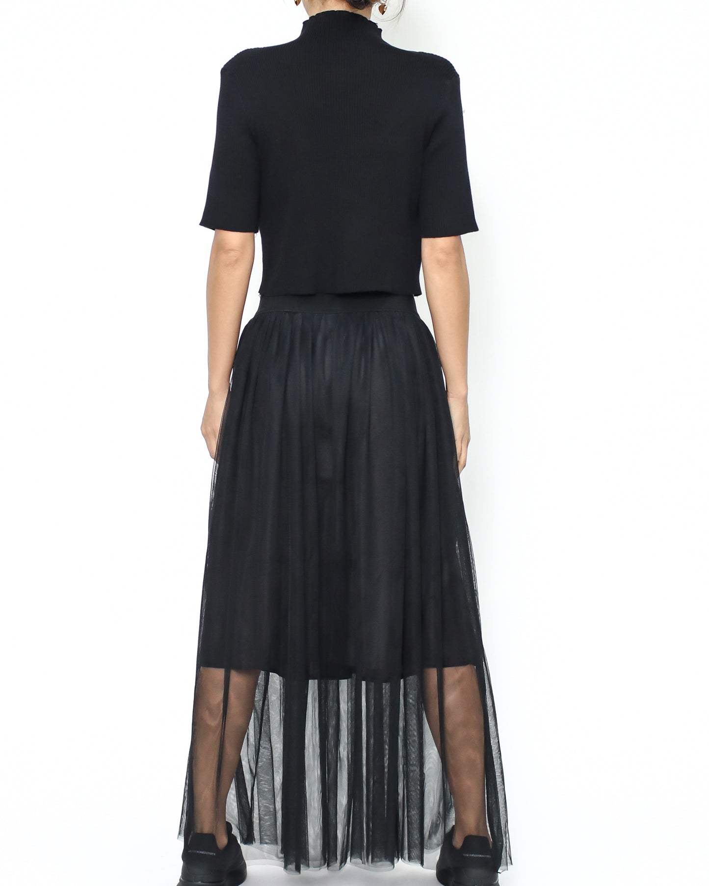 black studded knitted cropped top & mesh skirt set *pre-order*