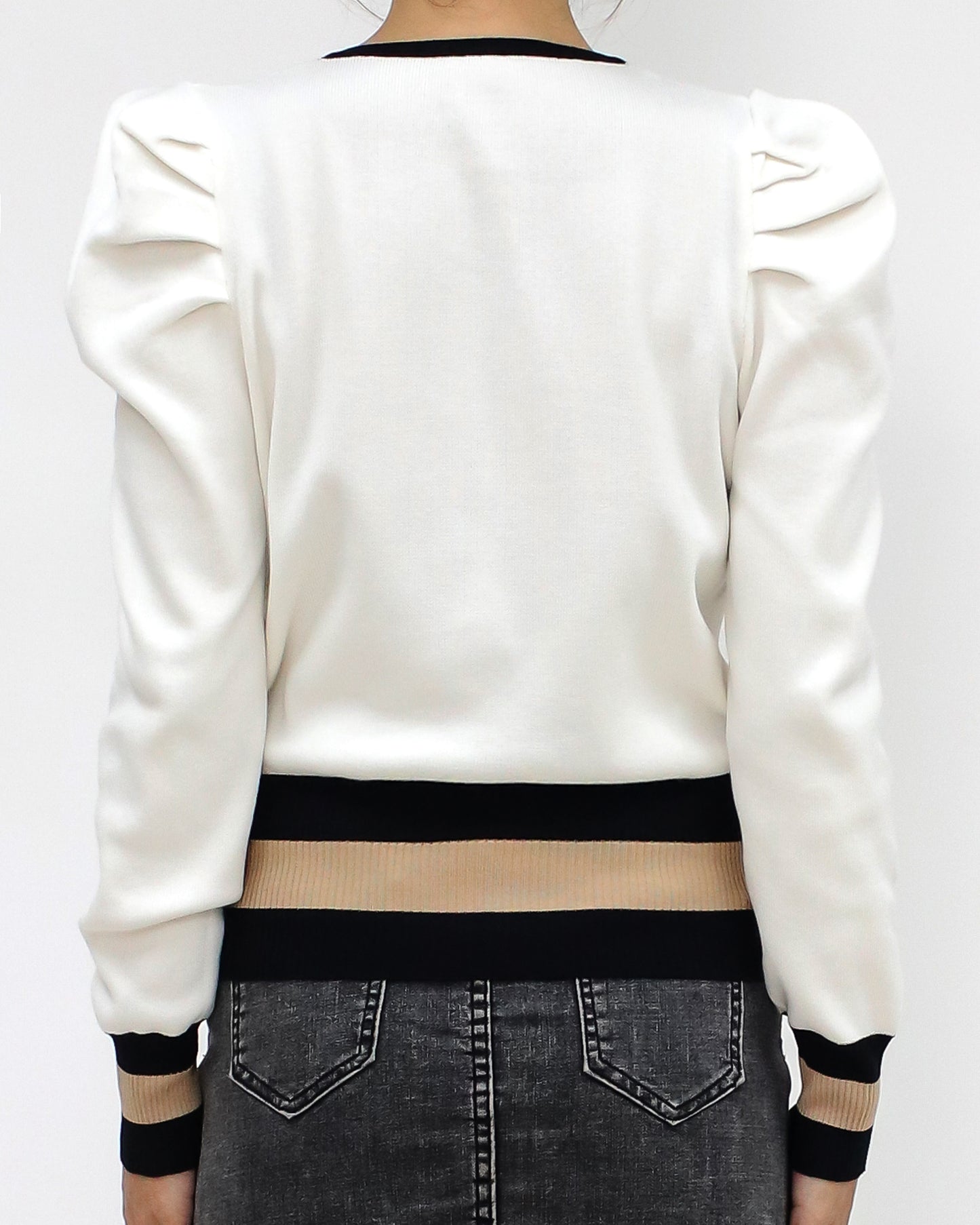 ivory & black beige stripes w/ gold chain knitted top *pre-order*