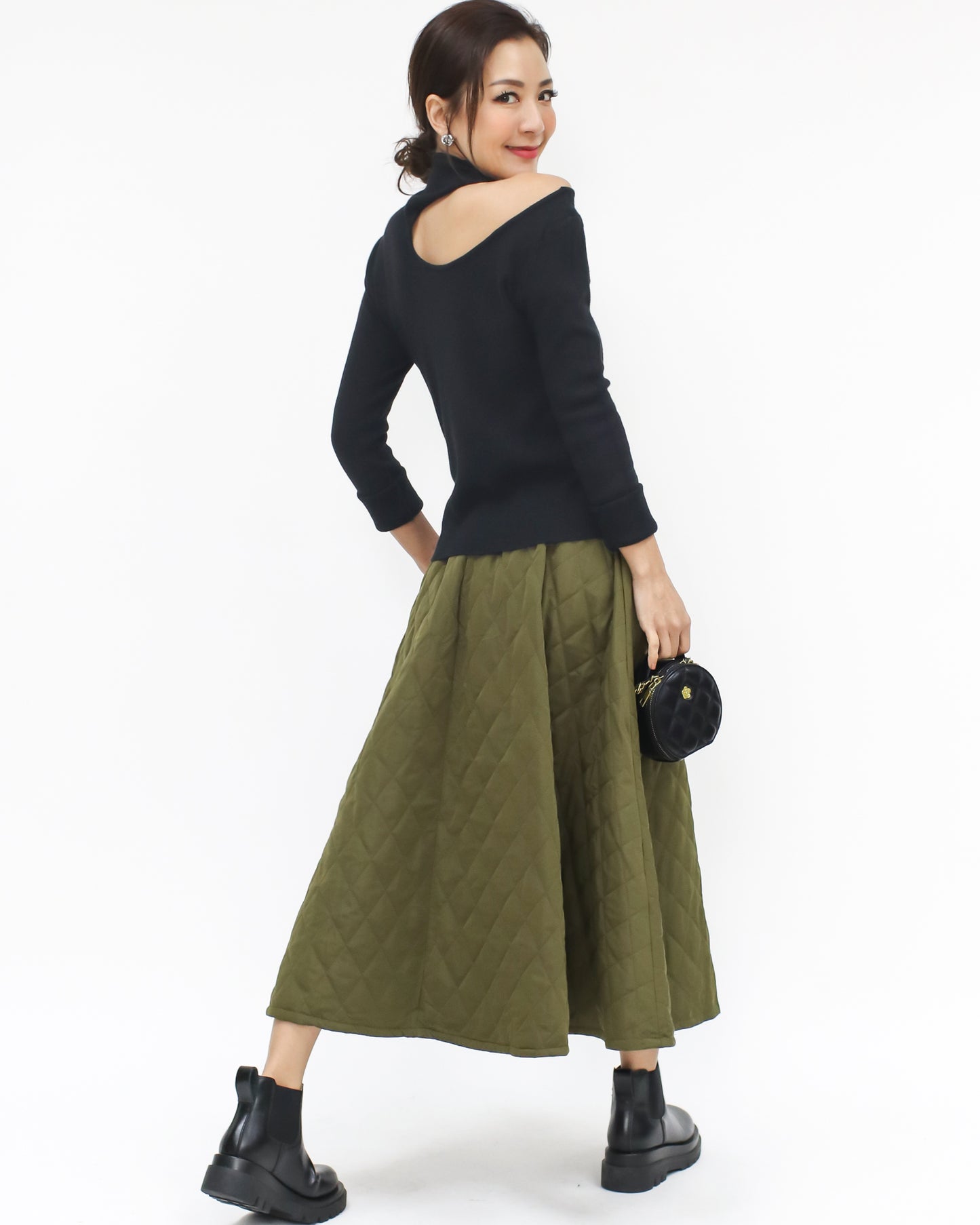 green quilted flare skirt *pre-order*