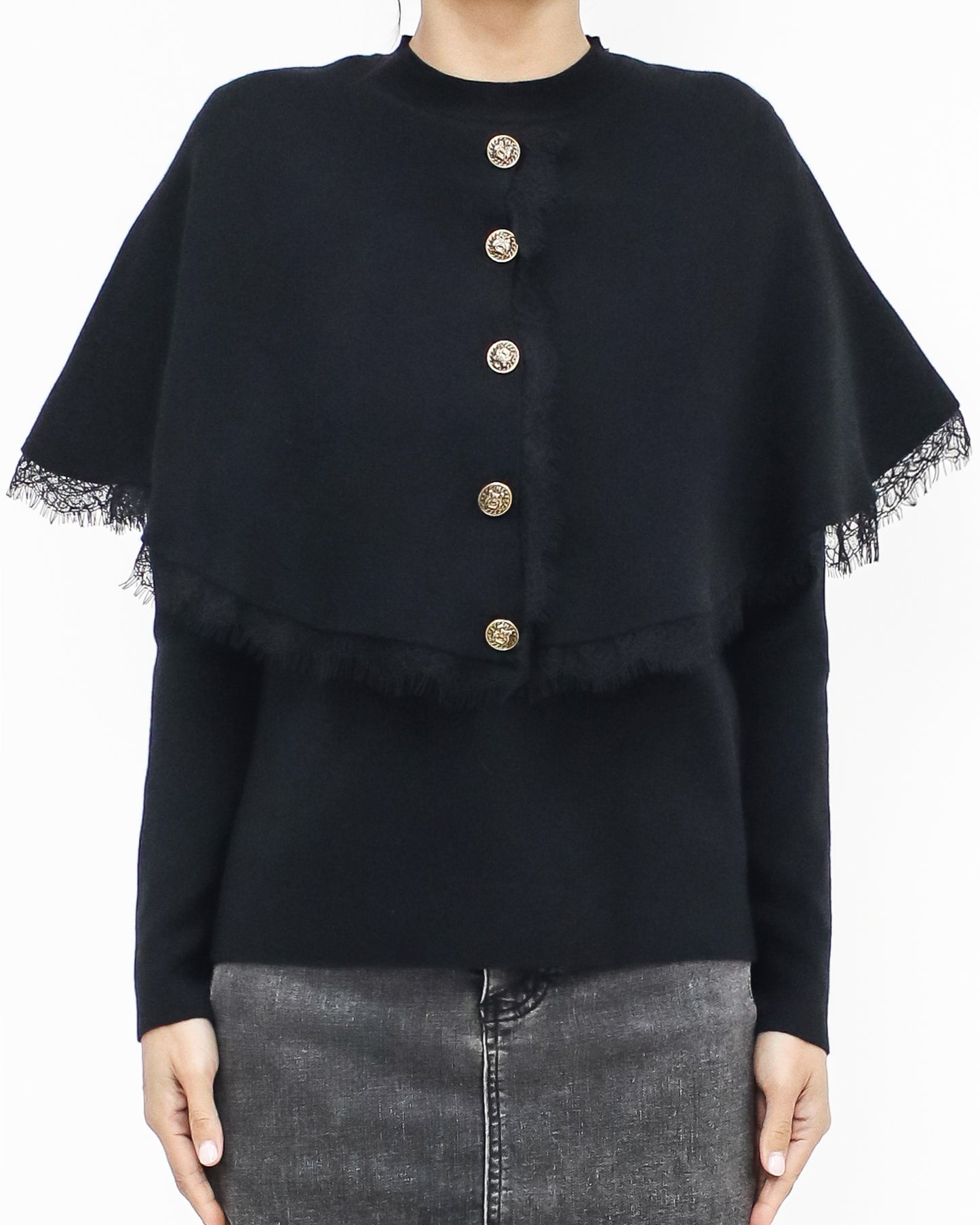 black poncho lace trim knitted top *pre-order*