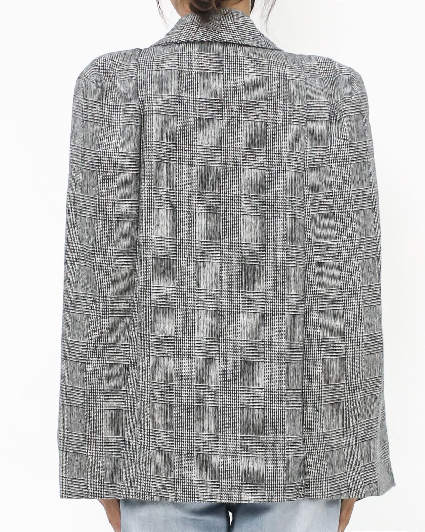 grey checkers wool blended cape blazer *pre-order*