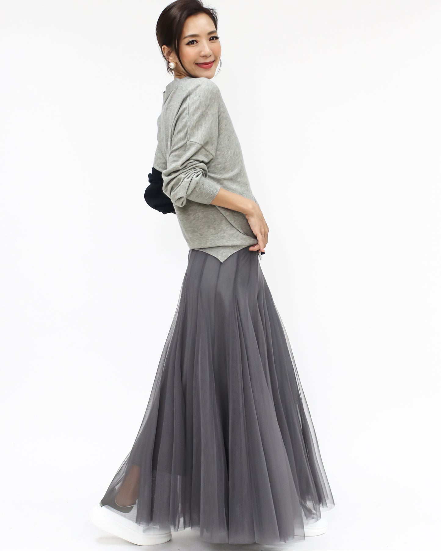 grey longline mesh skirt *pre-order*