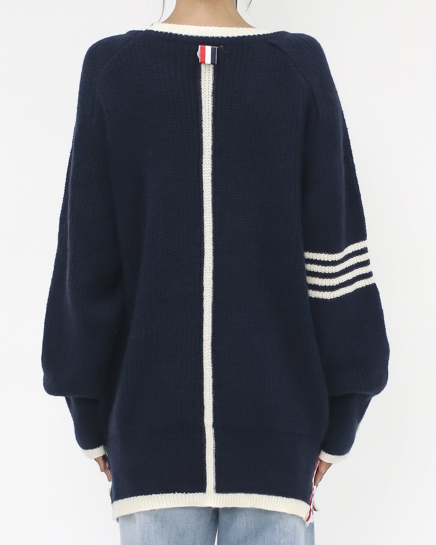 navy & ivory stripes hem knitted top *pre-order*