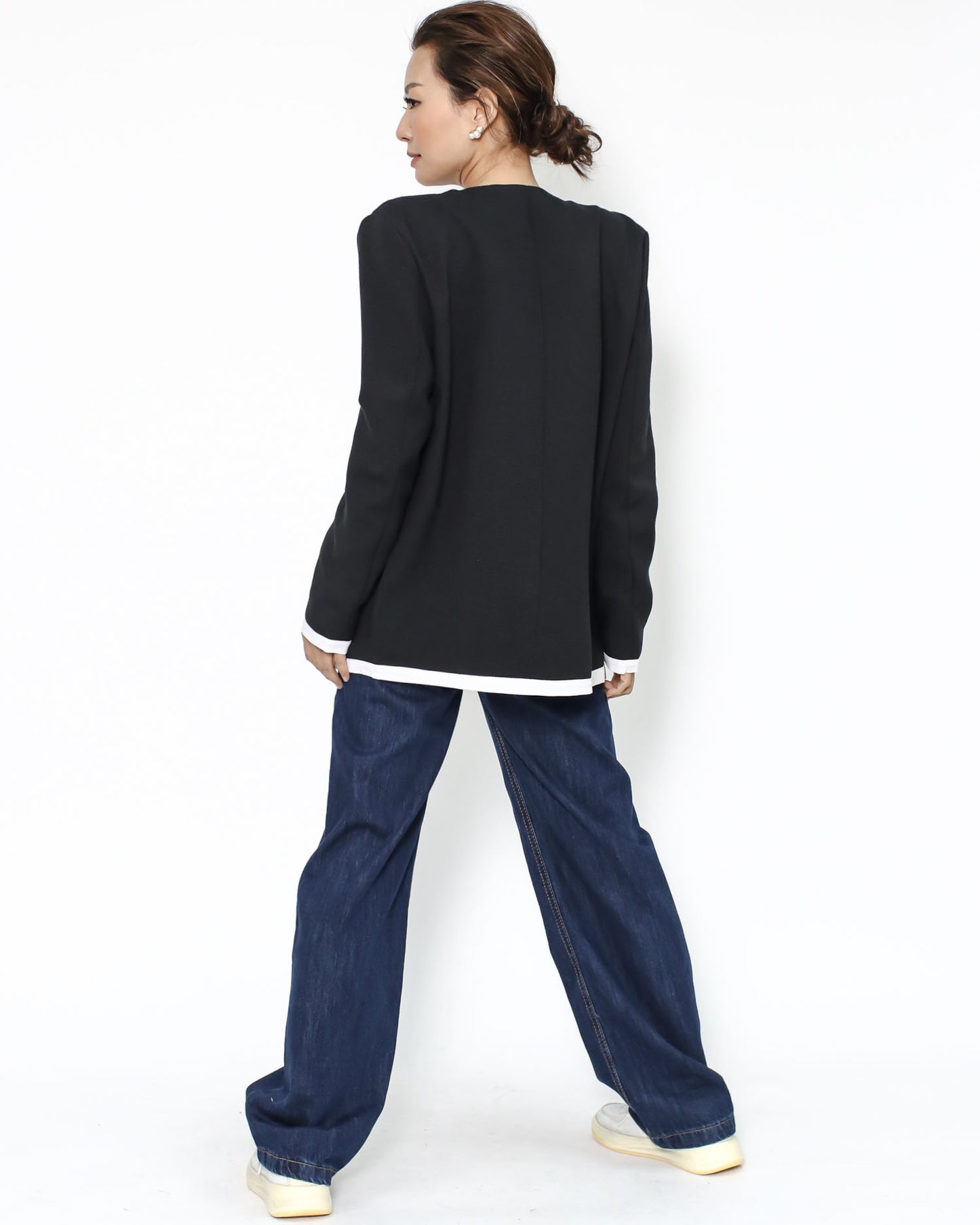 black & ivory trim double layer blazer *pre-order*