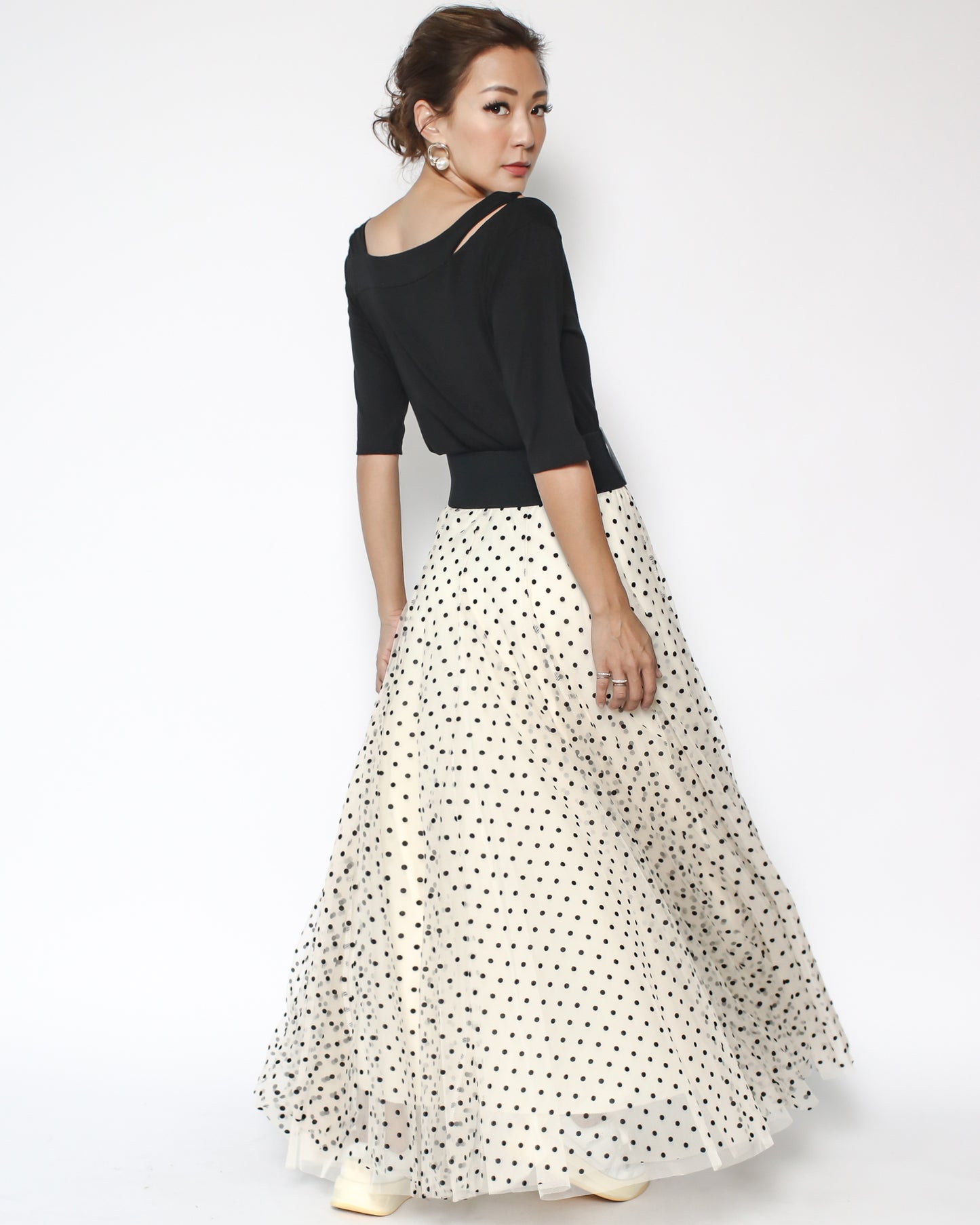 ivory polka dots mesh longline skirt *pre-order*