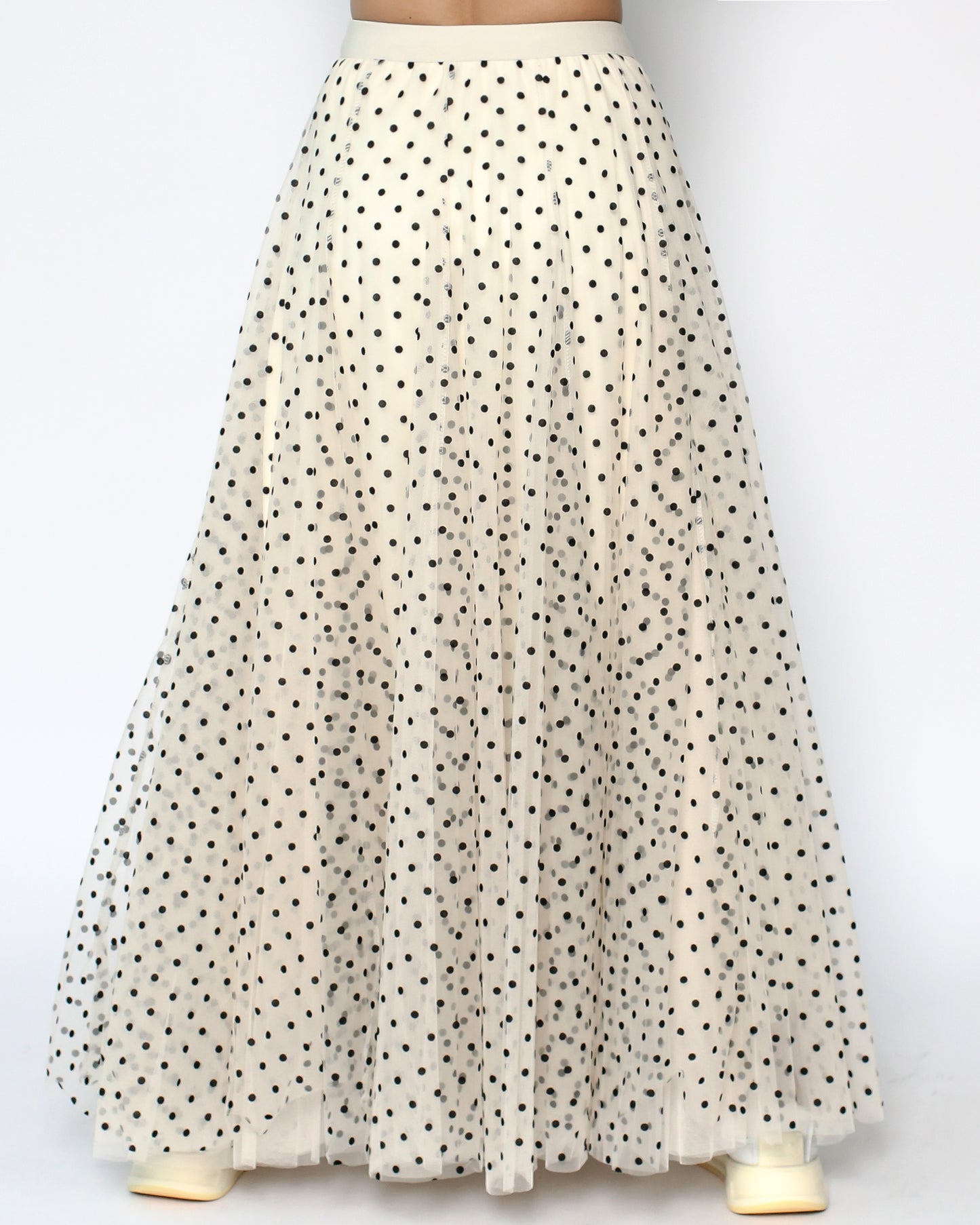 ivory polka dots mesh longline skirt *pre-order*