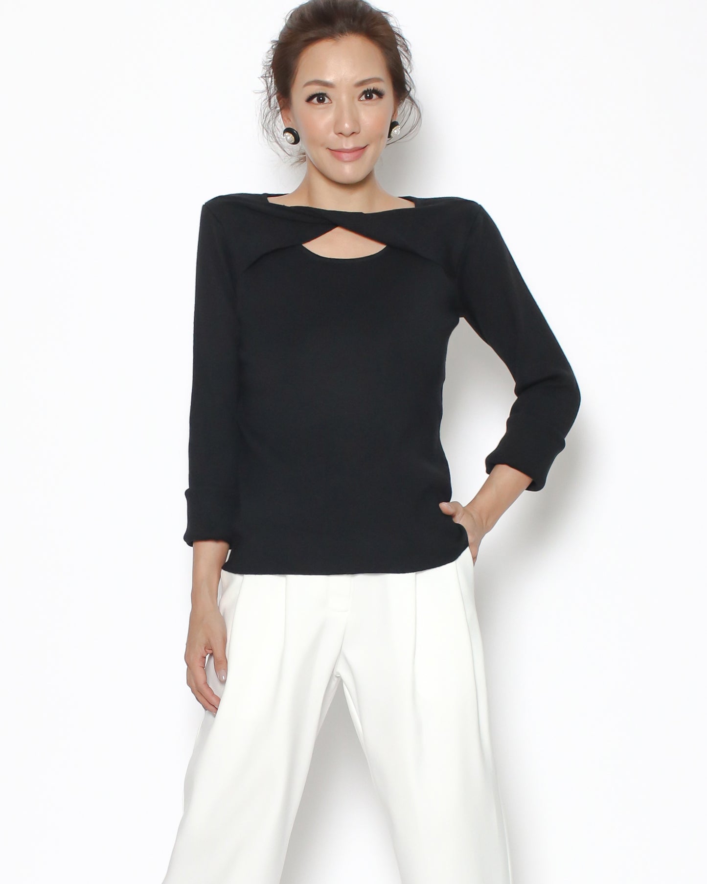 black cutout front knitted top