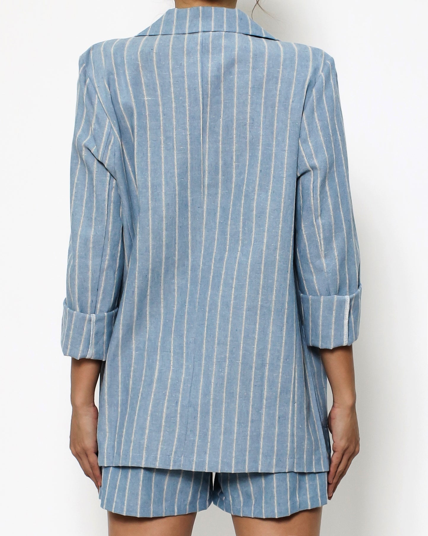 blue stripes linen blazer & shorts set *pre-order*