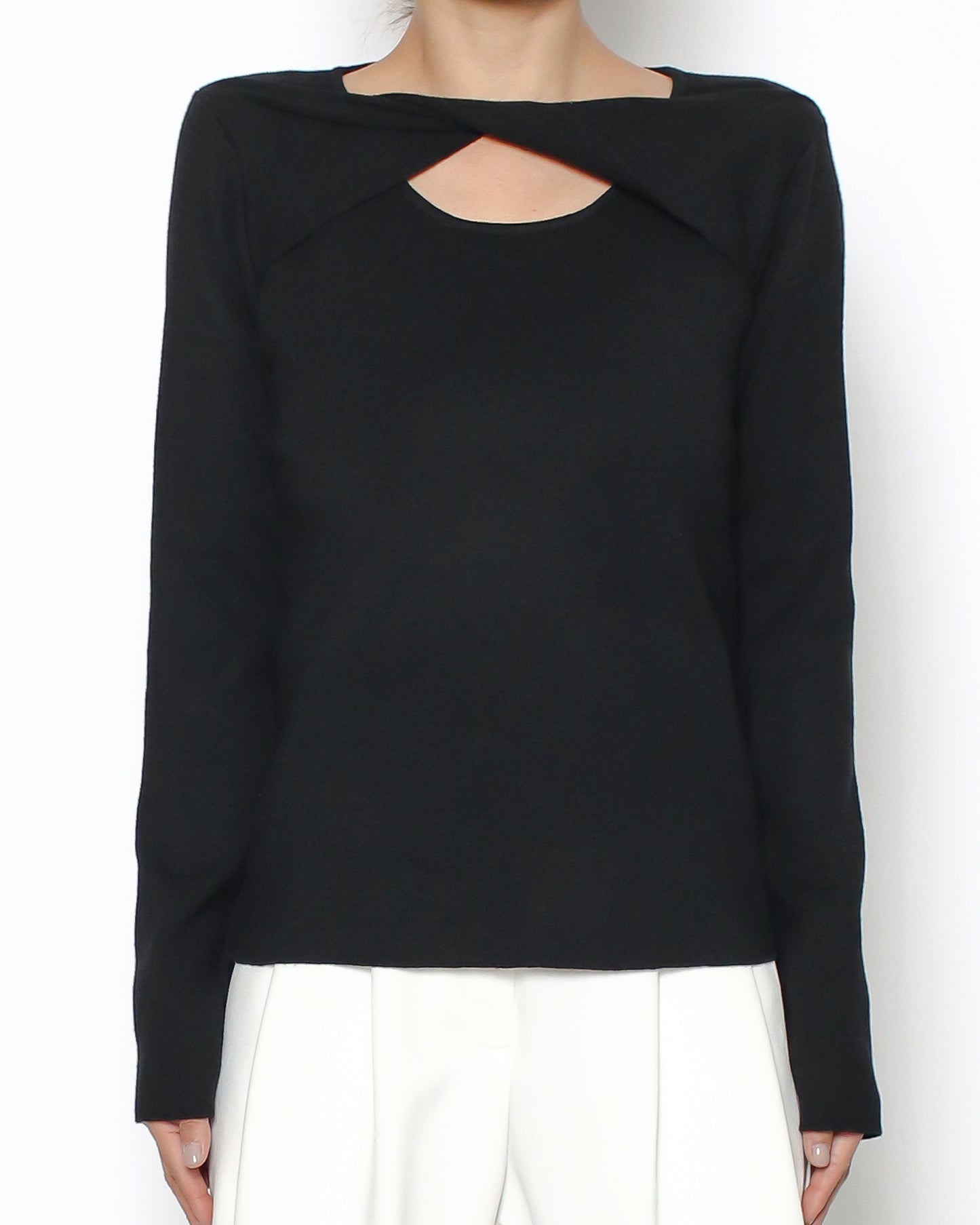 black cutout front knitted top
