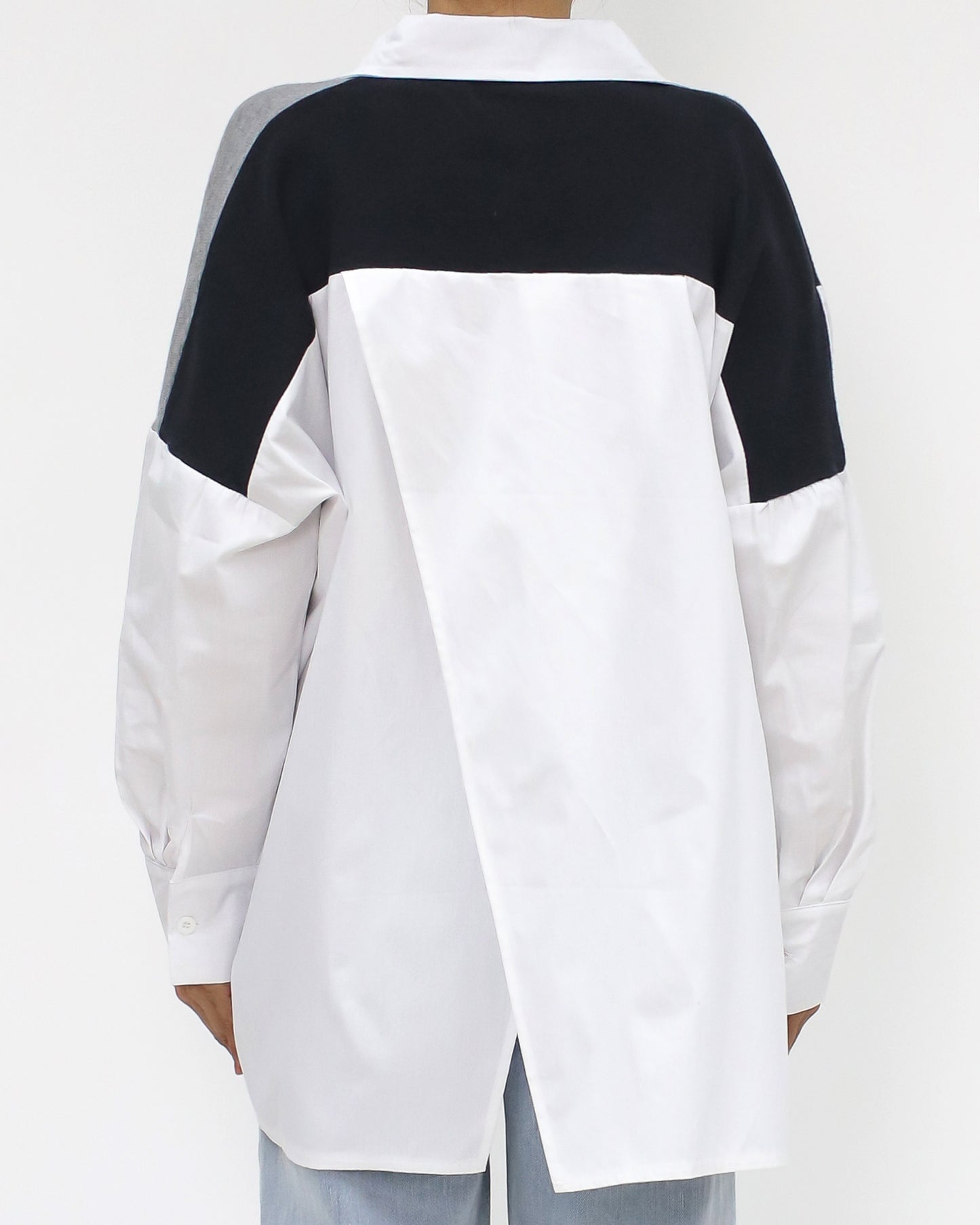 ivory & black grey asymmetric hem shirt